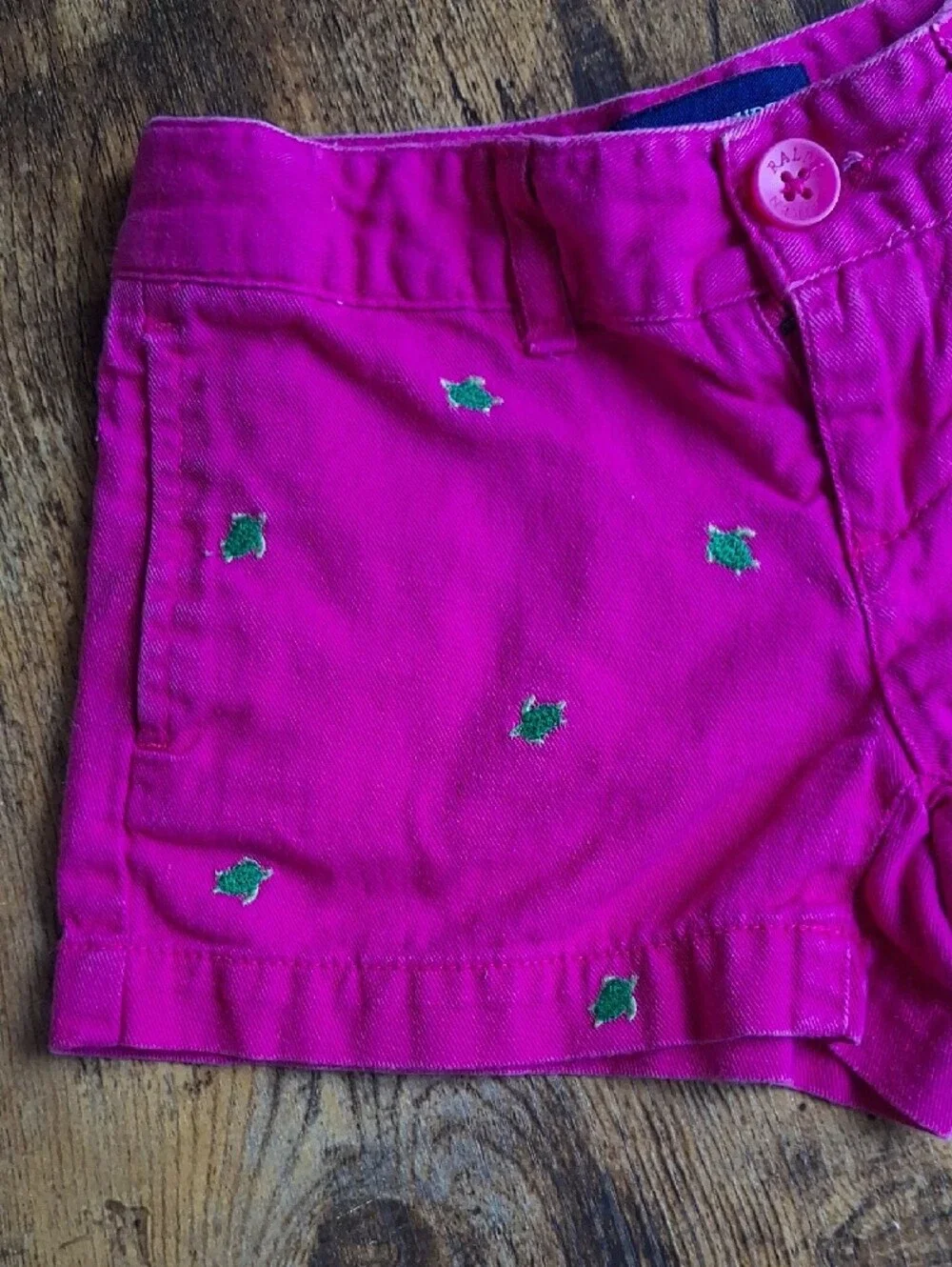 Ralph Lauren Bright Pink Cotton Shorts with Green Embroidery 3t